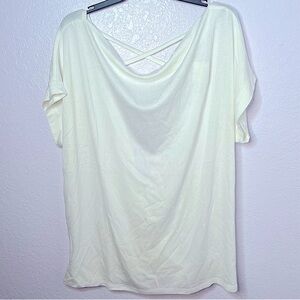 H Halston Studio Chalk White Reversible Drape Crisscross Knit Top Size XL NEW!